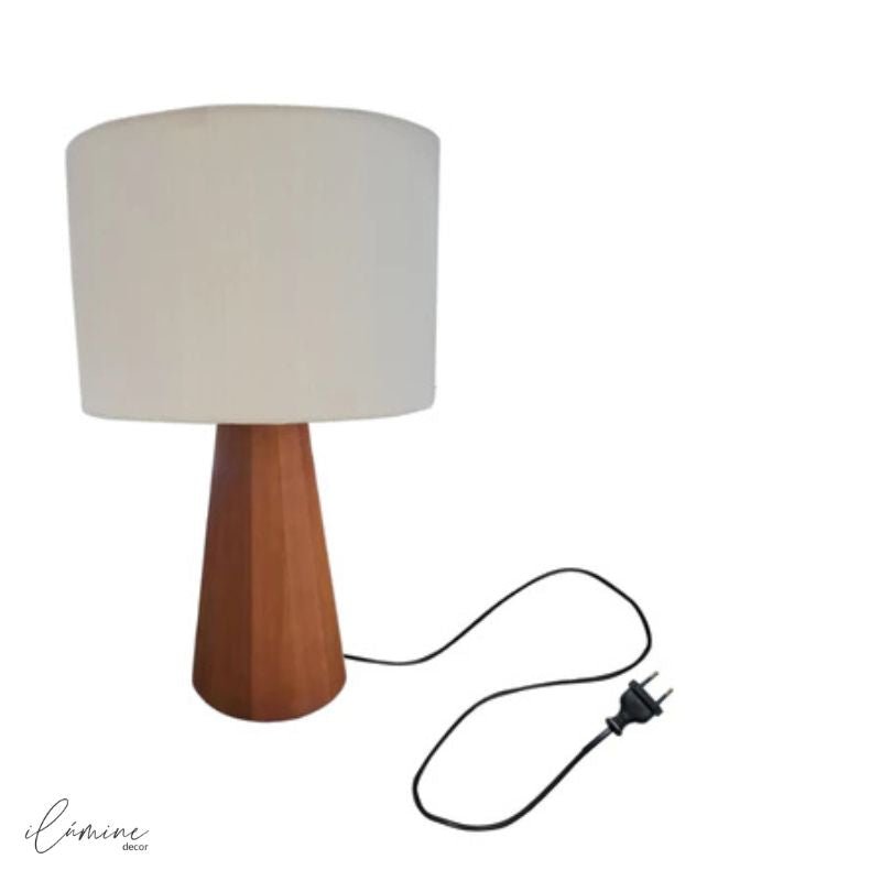 Abajur de Mesa Wooden Cúpula de Linho