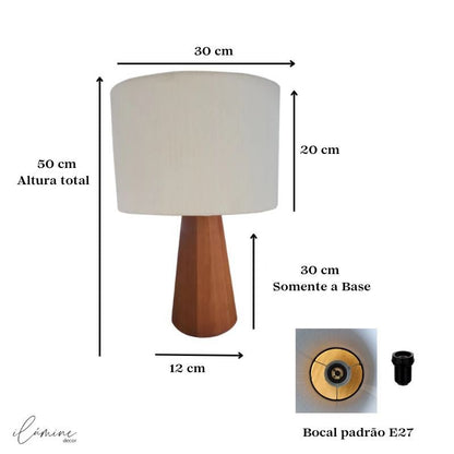 Abajur de Mesa Wooden Cúpula de Linho