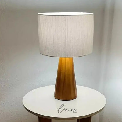 Abajur de Mesa Wooden Cúpula de Linho