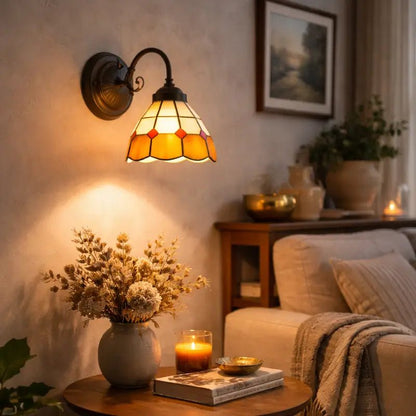 Arandela de Parede Premium Vidro e Metal Estilo Tiffany Vintage