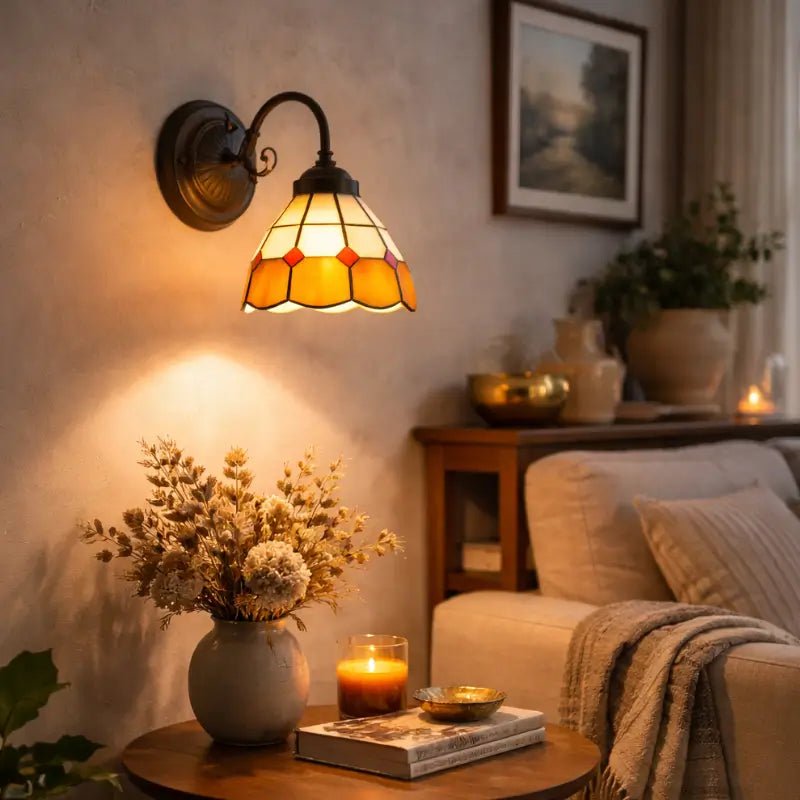 Arandela de Parede Premium Vidro e Metal Estilo Tiffany Vintage