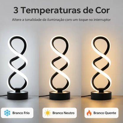 Luminária de Mesa LED Ondulada Moderna 3 Tons de Luz